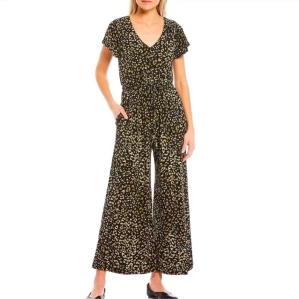 Tommy Bahama Wild One Wide Leg Jumpsuit Leopard Print Black Size Medium